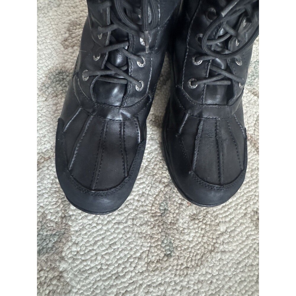 UGG Butte Sheepskin Vibran Lace Up Boots Winter Mens Size10 Black Leather Chukka - Picture 5 of 12